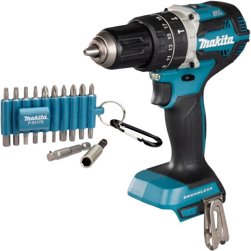 Makita DHP 484 Z Akku Schlagbohrschrauber 18 V 54 Nm Brushless + 22 tlg. Bit Set - ohne Akku, ohne Ladegerät