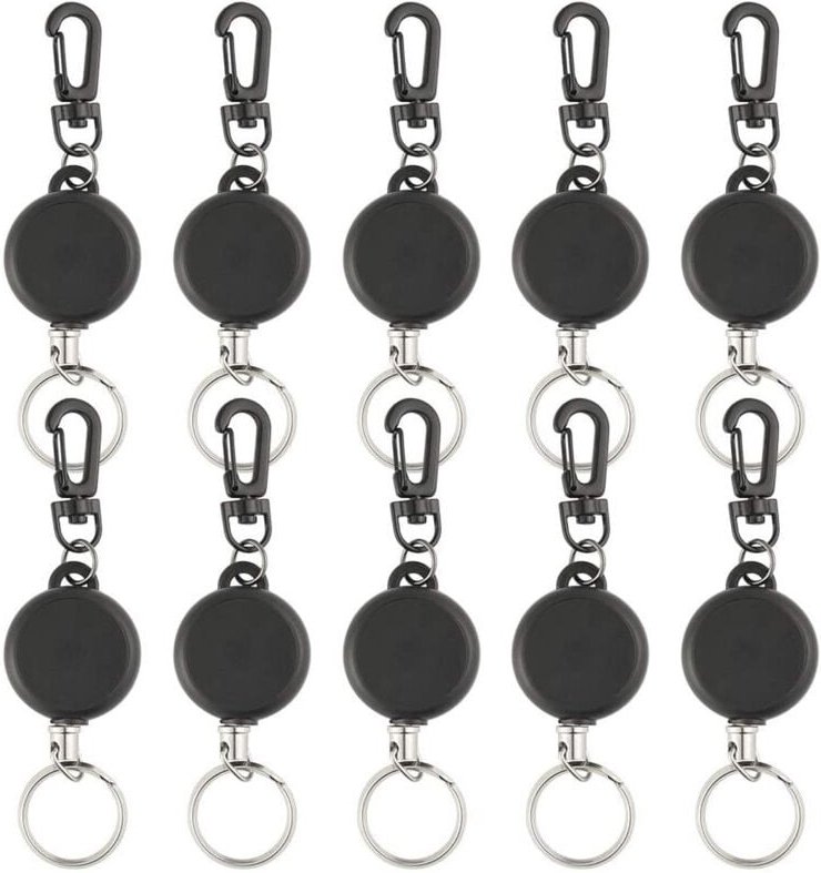 10 Stück Karabiner-Ausweishalter mit einziehbarem Gürtelclip, einziehbarem Schlüsselring, Uhrwerkmechanismus - Ahlsen