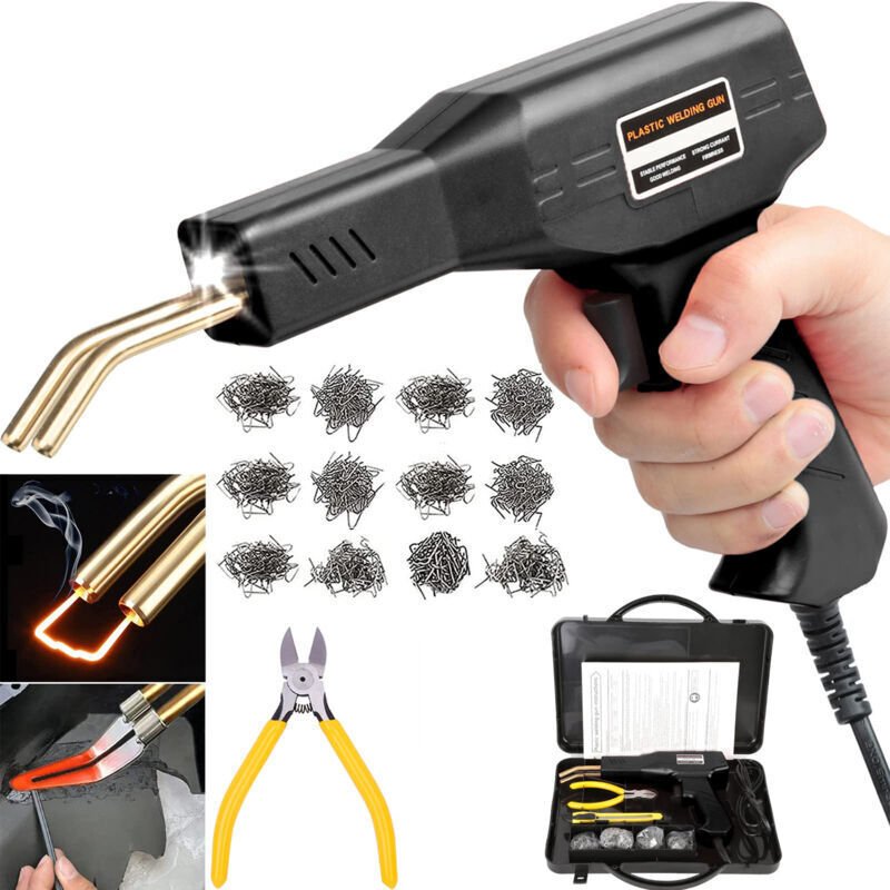 Kunststoffschweißgerät, 200-teiliges Kunststoffschweißset mit Thermotacker, Reparaturset für Autostoßstangen, schwarz