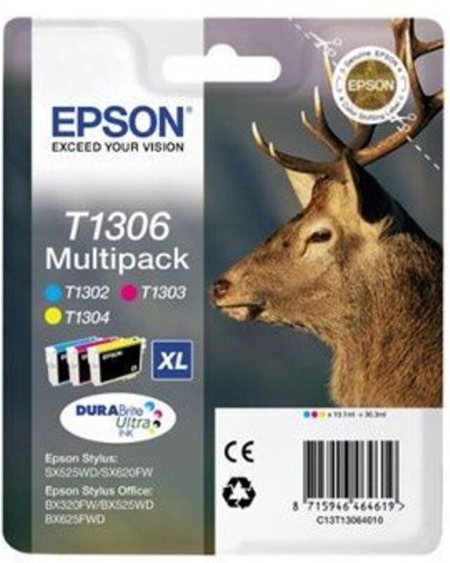 Epson Stag Multipack 3-colours T1306 DURABrite Ultra Ink