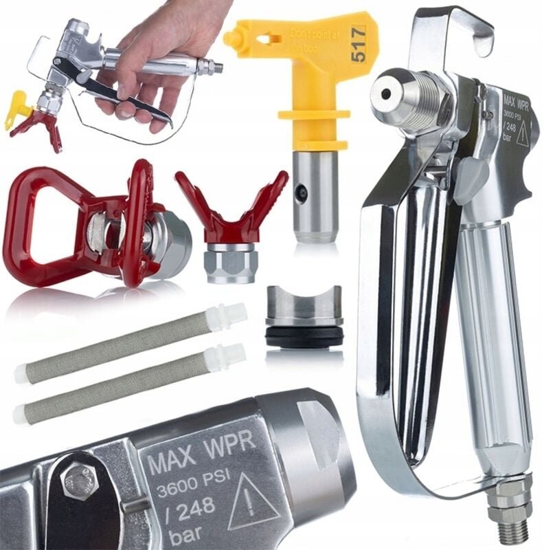 Rosfix Set UltraSpray PMRUS03 – Farbspritzpistole mit Düse 517 & 2x Filter 60 Mesh 3000 psi, 1/4" Anschluss Für Graco, W...
