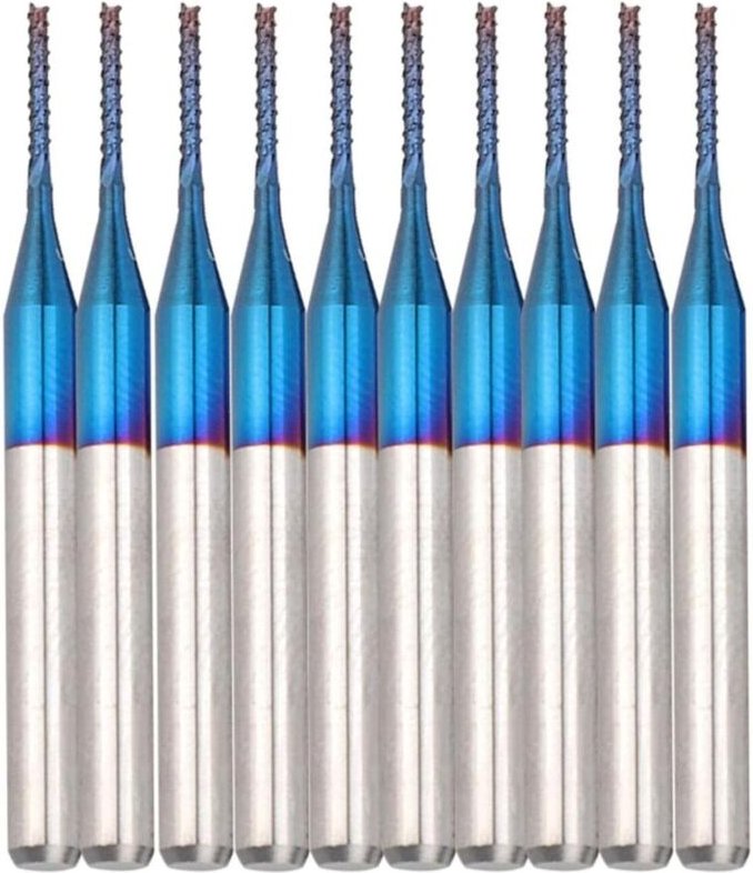 Nano Blue Coat CNC-Fräser, 10 Stück, Hartmetall-Kegelfräser, 3,175 mm, blauer Hartmetall-Rundspitzenfräser zum Fräsen un...