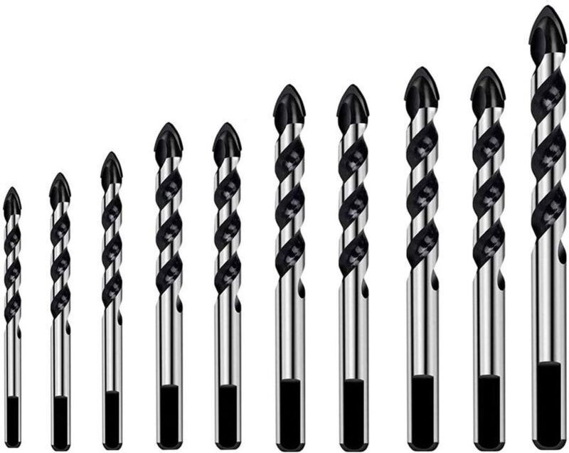 10-teiliges Set Steinbohrer, Bohrer für Fliesen und Glas, Dreieckbohrer für verschiedene Materialien wie Porzellan, Meta...