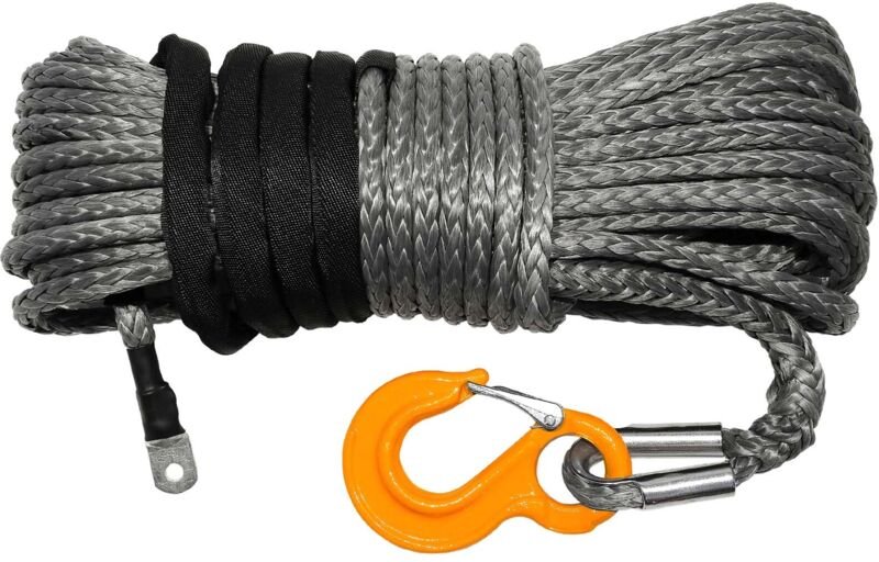 Hochwertiges synthetisches Windenseil 30 m x 12 mm, Schraubbefestigung. Wettbewerbshaken.