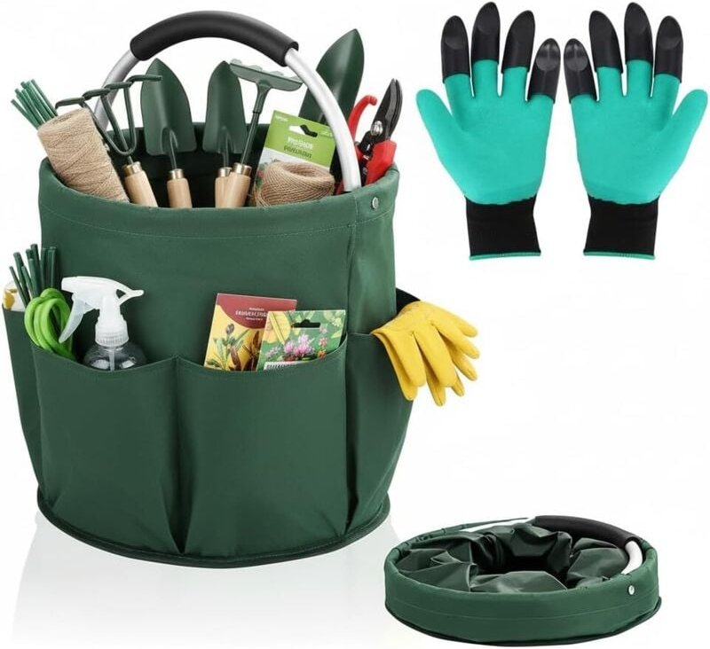 17L Faltbare Gartentasche mit 6 Außentaschen, wasserdichte Werkzeugtasche/Aufbewahrungskorb/Organizer für Garten, Haus, ...
