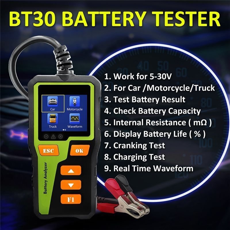 BT-30 Batterietester Lasttester Autobatterietester Digitaler Autobatterieanalysator für die Meisten Batterien