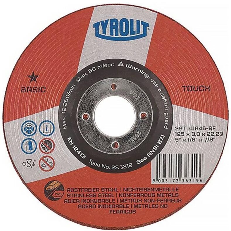 Tyrolit - Schleifscheibe Basic Touch WA46R-BF 125 x 3 mm 2in1 Form 29T