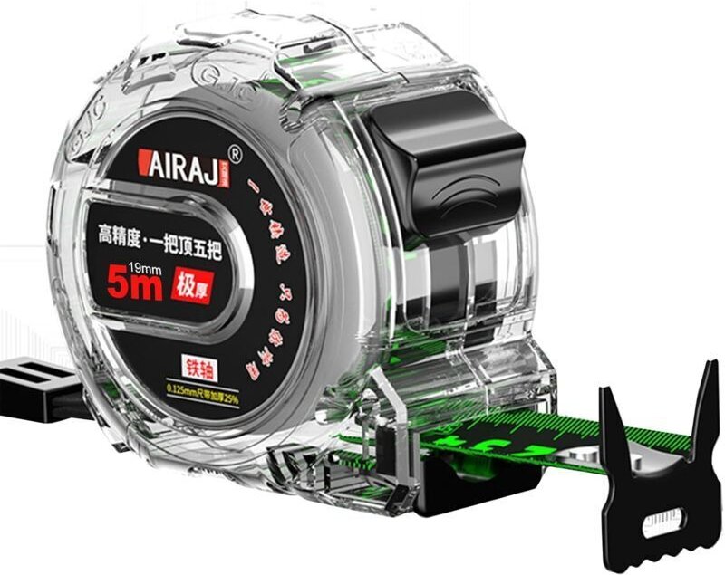 Fluoreszierendes Edelstahl-Maßband, 5 m, 25 mm, leicht, Nullstellung, kompakt, ergonomisch, stoßfest, mit Gürtelhaken, a...