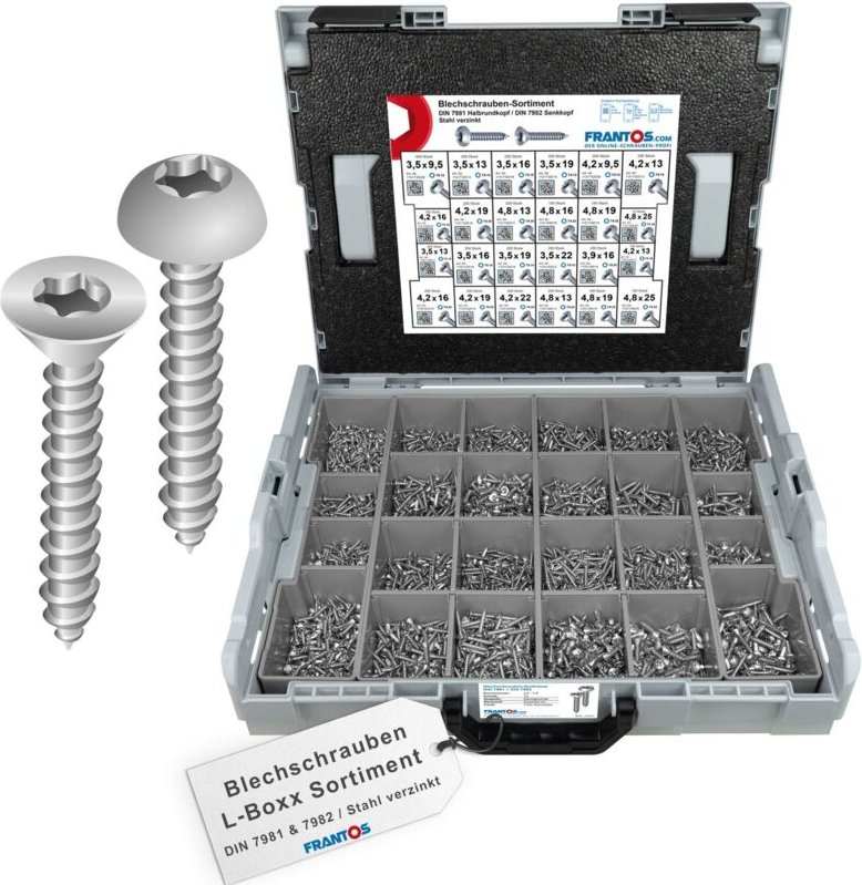 FRANTOS L-BOXX 4425 tlg. Blechschrauben DIN 7981 & 7982 TX Sortiment (Stahl verzinkt)