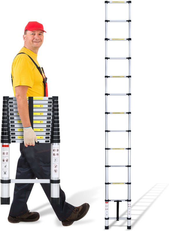 Wolketon 3,8m Silber Teleskopleiter Aluleiter Stehleiter Anlegeleiter Mehrzweckleiter Klappleiter