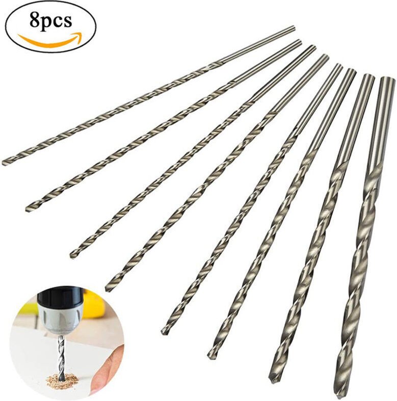 Extra langes 200-mm-8-teiliges Bohrer-Set, HSS-Bohrer, gerader Schaft mit Durchmessern von 4 mm, 4,2 mm, 4,5 mm, 5 mm, 5...
