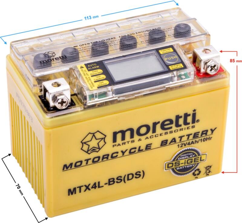 Moretti 12V AGM (I-Gel) MTX4L-BS / MB4L-B Batterie mit Anzeige