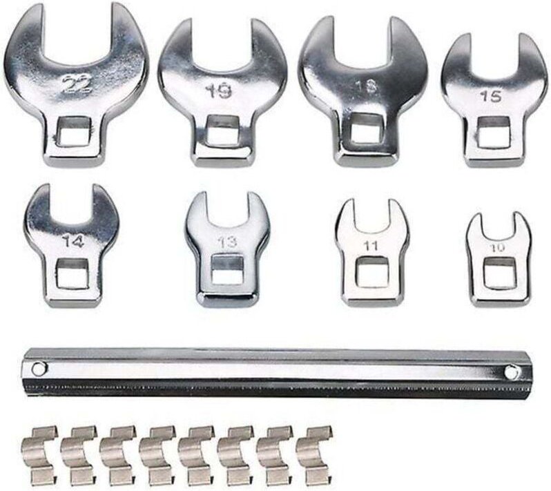 Jeu De 8 Clés À Pied De Corbeau Interchangeables 3 8 Pouce 10 À 22 Mm Métrique Chromé Pour Cliquet