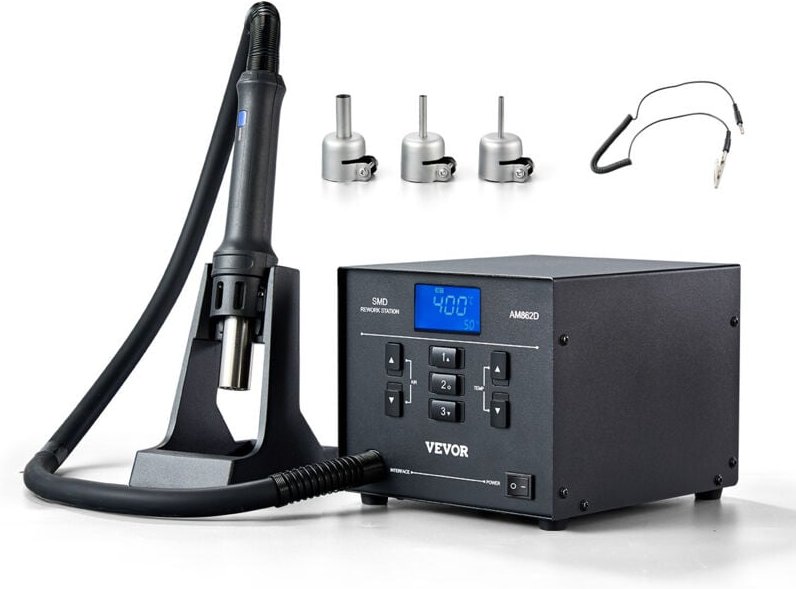 Heißluft-Reworkstation, 1000 w, 100-480 ℃ Heißluftpistole mit 99-stufig einstellbarem Luftstrom, 3 voreingestellten Kanä...