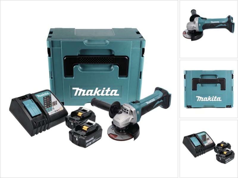 Dga 452 rfj Akku Winkelschleifer 18 v 115 mm + 2x Akku 3,0 Ah + Ladegerät + Makpac - Makita