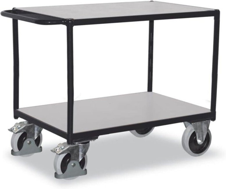 VARIOfit Schwerer ESD Tischwagen mit Schiebegriff und 2 Ladeflächen 850x500mm