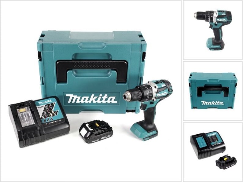 Makita DHP 484 Y1J-D 18V Brushless Li-Ion Akku Schlagbohrschrauber im Makpac inkl. 1x BL 1815 N 1,5 Ah Akku und DC18RC L...