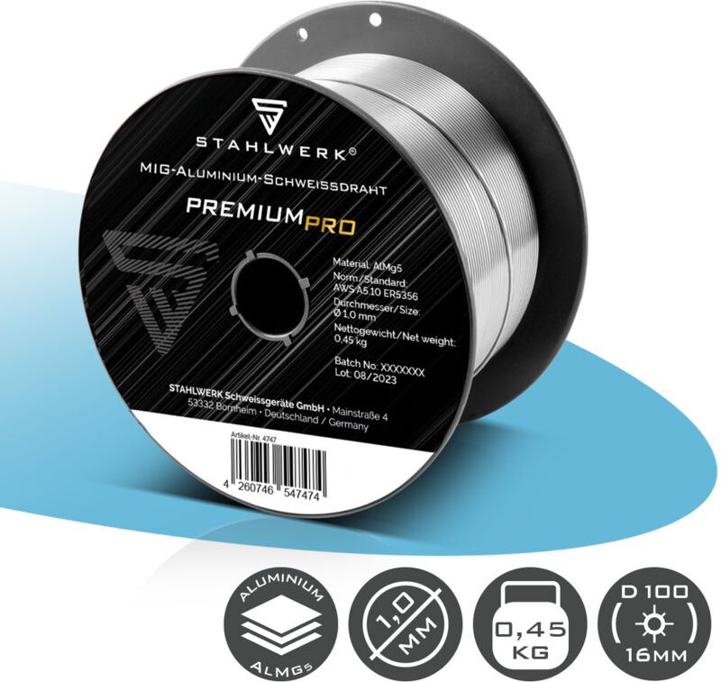 STAHLWERK Schweißdraht MIG MAG Aluminium ER5356 AlMg5 1,0 mm 0,45 kg Drahtrolle