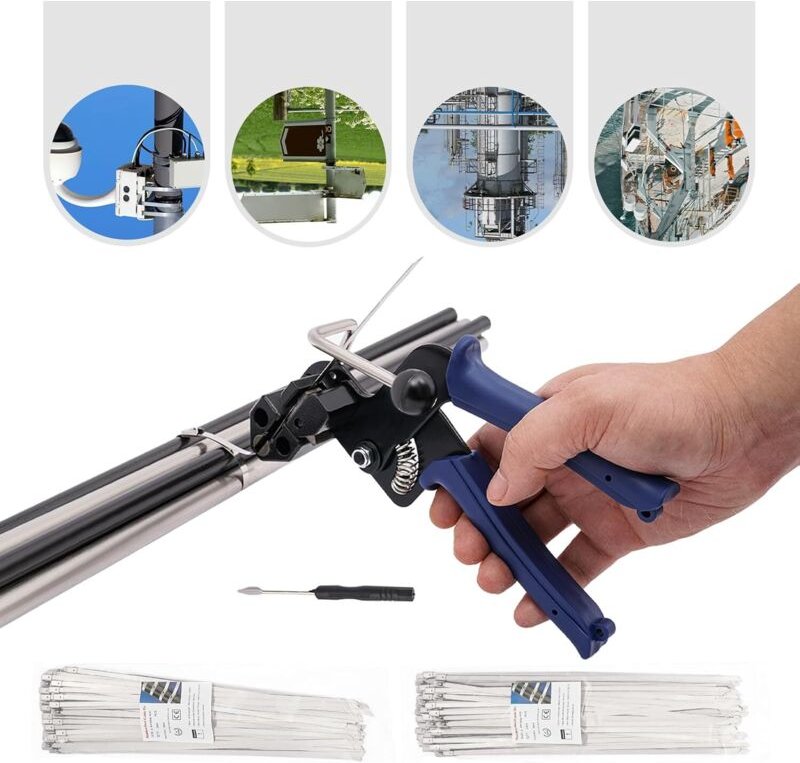 100 Stück Edelstahl Kabelbinder + Kabelbinder Zange, Metall Kabelbinderwerkzeug Kabelbinder aus Edelstahl Kabelbinderwer...
