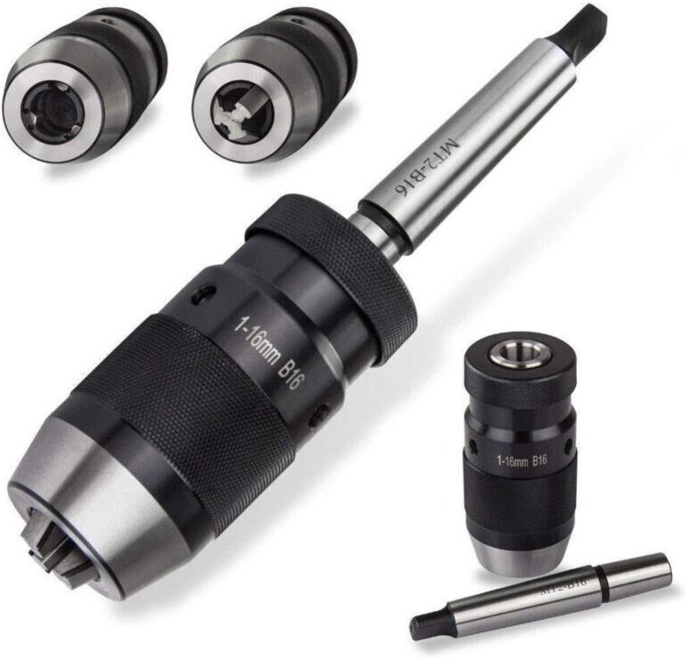 Schlüsselloses, selbstspannendes Bohrfutter MT2-b16 + Morse 1-16 b16 Verlängerungsstange Nr. 2