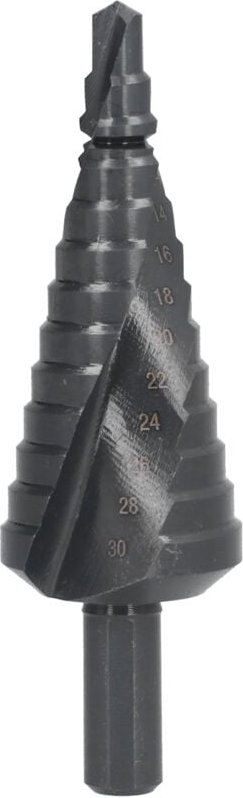 Stufenbohrer, 6–30 mm, HSS-Bohrkopf, Zubehörteil mit Schlitzspitze, empfohlene Drehzahl: 250–400 U/min