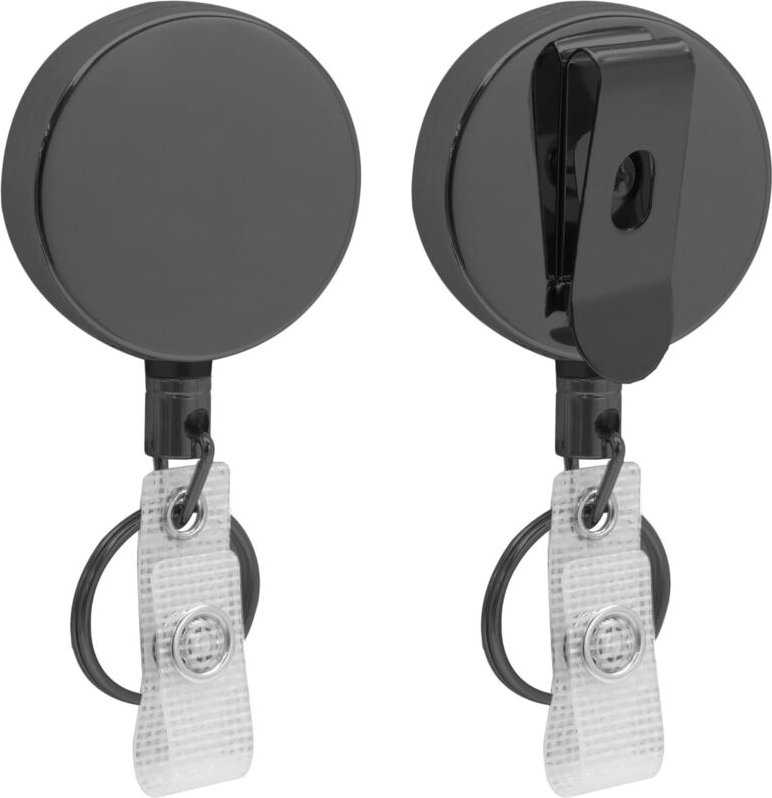 Set aus 2 robusten, einziehbaren Ausweishaltern, grauen, einziehbaren Schlüsselhaltern aus Metall mit Karabiner, Schlüss...