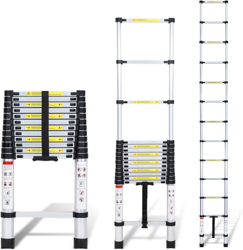 Randaco 3,8m Silber Teleskopleiter Aluleiter Stehleiter Anlegeleiter Mehrzweckleiter Klappleiter