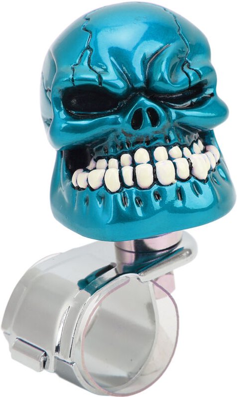 Lenkradknauf, Totenkopf-förmiger Lenkradknauf, elektrischer Griff für Autos, LKWs, Traktoren und Boote (Blau).