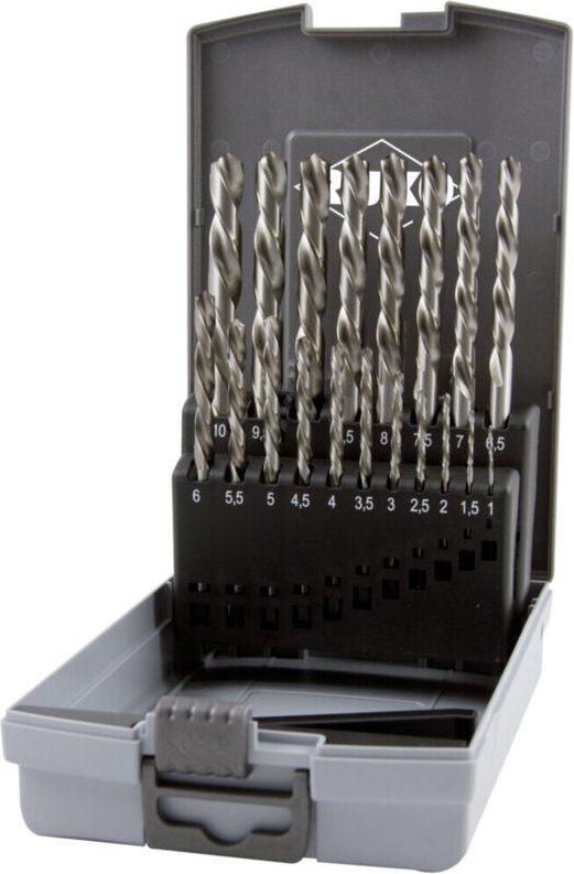 RUKO Spiralbohrersatz DIN 338 Typ N HSS G in Kunststoffkassette (ABS) linksschneidend 19-teilig
