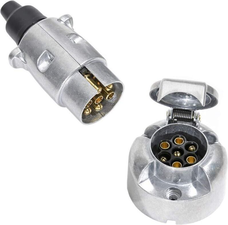 7-poliger Metall-Anhängerstecker und elektrischer Anschluss, 7-polige 12-V-Kupplungsstecker-Buchse, 7-poliger wasserdich...