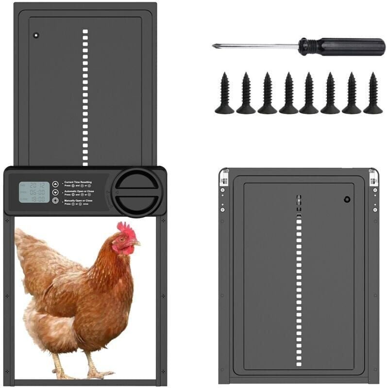 Automatische Hühnerstalltür mit wasserdichtem, programmierbarem LCD-Bildschirm, automatische Hühnerstalltür aus Aluminiu...