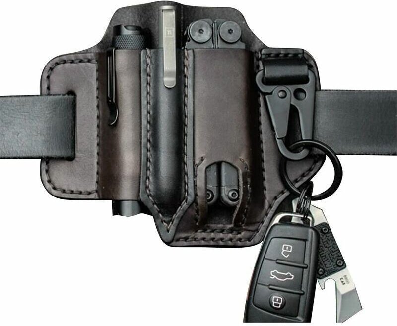 Organizer-Etui aus Leder – Gürtelschlaufe – Multifunktionale Werkzeugtasche aus Leder mit Gürtelclip und Taschenlampe