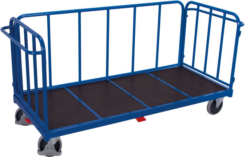 VARIOfit Dreiwandwagen mit senkrechten Streben Gummibereifung 500kg Tragkraft 2005x845mm Anthrazitgrau RAL 7016