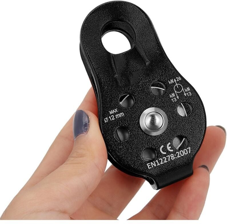 26 kN Drehbarer Seilrollenblock aus Aluminiumlegierung für 12 mm Seil (Schwarz)