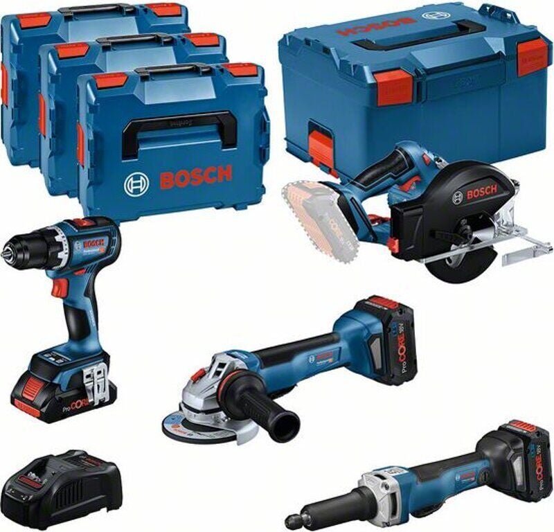 KIT 4 Werkzeuge GSR/GWS/GKM/GGS – BOSCH – mit 1 x ProCore 18V 4,0 Ah + 2 x ProCore 18V 5,5 Ah – Ladegerät – L-BOXX – 061...