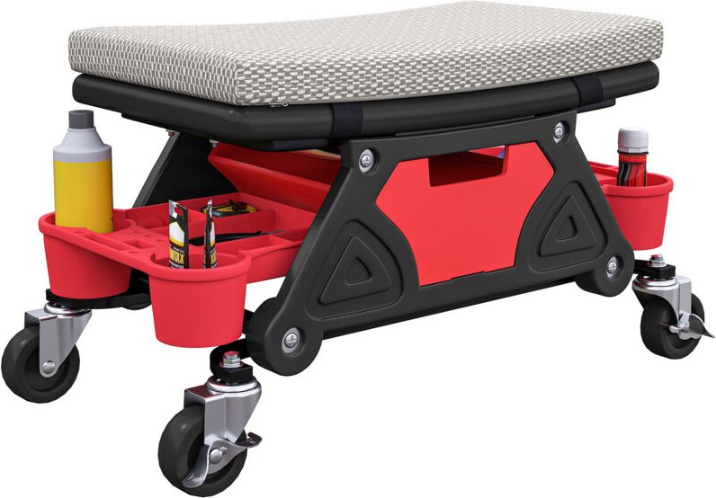 Werkstatthocker mit Rollen Ablagefläche 35cm hoch Rollhocker bis 135 kg belastbar Grau