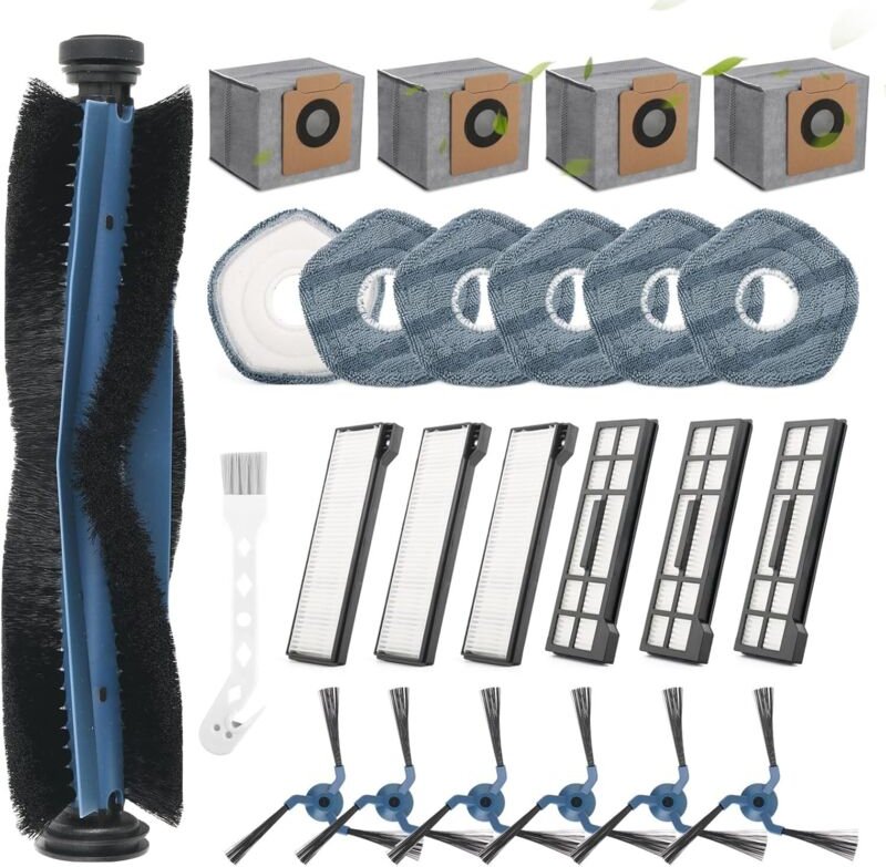 für Eufy X10 Pro Omni Zubehör mit 1 Hauptbürste, 6 Seitenbürsten, 4 Staubbeutel, 6 Mopp, 6 HEPA Filter, 1 Reinigung Bürs...