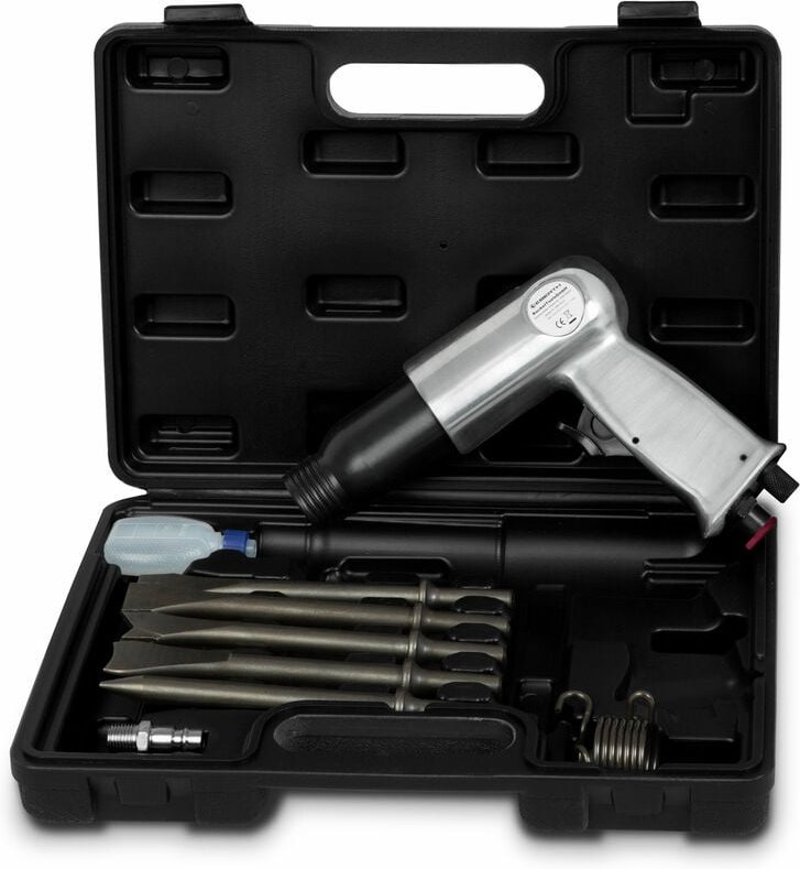 Eberth - Druckluftmeißel Meißelhammer mit Werkzeugsatz, Set mit 10 Teilen, 175 mm Druckluft Meißel, 4500 Schläge/min, in...
