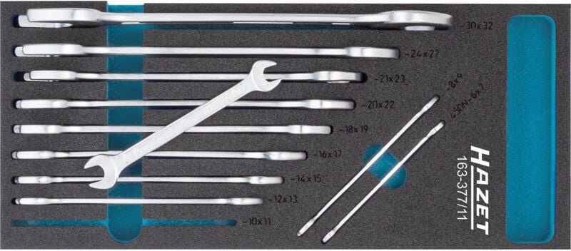 Doppel-Maulschlüssel Satz, Außen-Sechskant Profil, 6 x 7 - 30 x 32, Anzahl Werkzeuge: 11 - Hazet