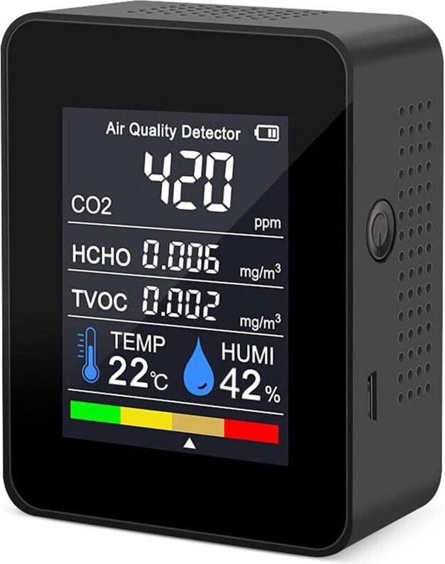 Tragbarer Luftqualitätsdetektor CO2-Messer Digitales Temperaturmessgerät Feuchtigkeitsmesser (1-Schwarz)