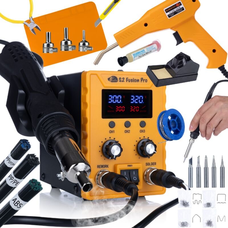 Rosfix Set Fusion PRO S2 2in1 – Lötstation & Kunststoffschweißgerät 760 W Hot Air 700 W, Kolben 60 W LCD, ESD, Kalibrier...