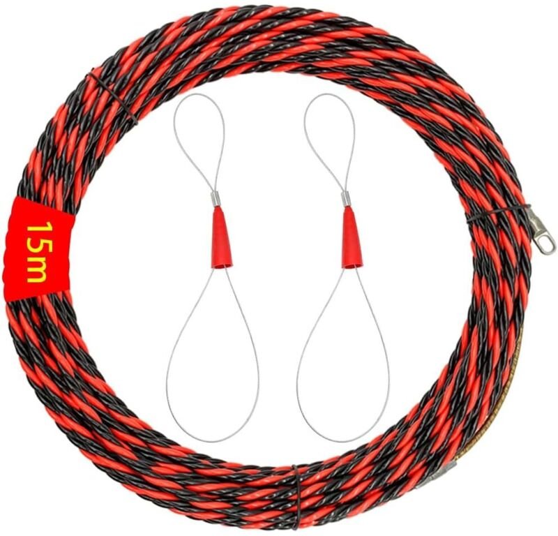 15 m Elektrikernadel mit 2 Führungsquellen, flexible Spiralpass-Drahtziehnadel für Kommunikationskabel, Wandleitung