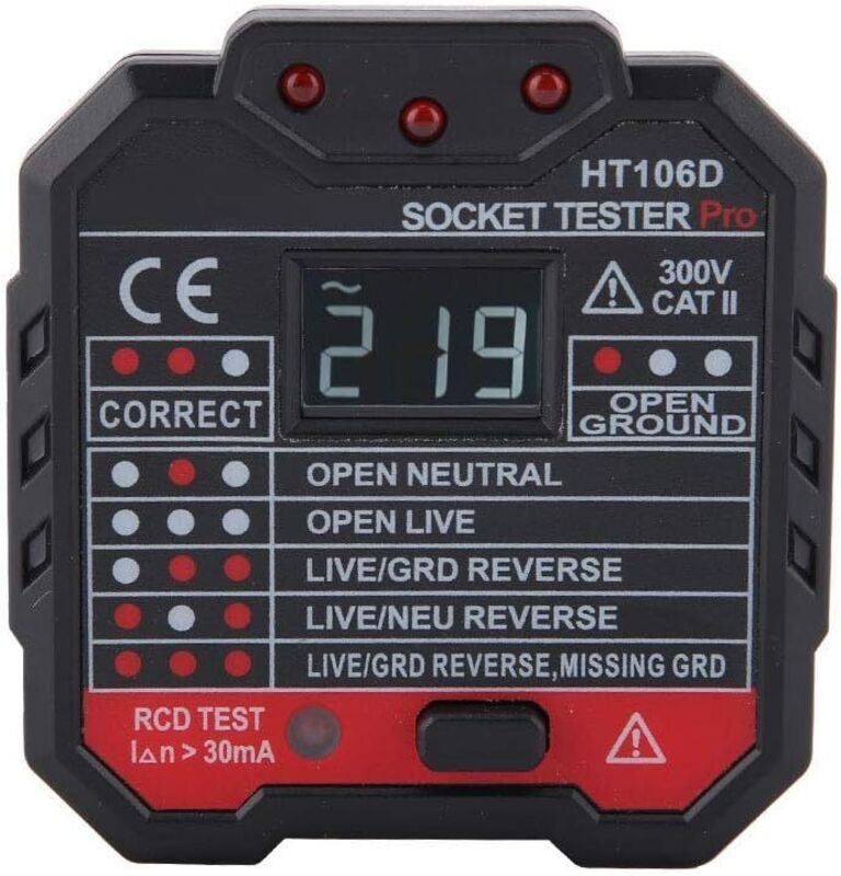 HT106D Steckerprüfgerät mit EU-Stecker, Spannungsanzeige, multifunktionalem Lecksuchgerät, 1 Stück