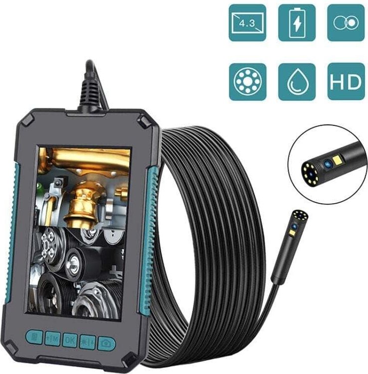 Endoscope Industriel Double Objectif 1080P HD Caméra Inspection Étanche IP67 Écran LCD 4.3 Pouces 8 LED 10M