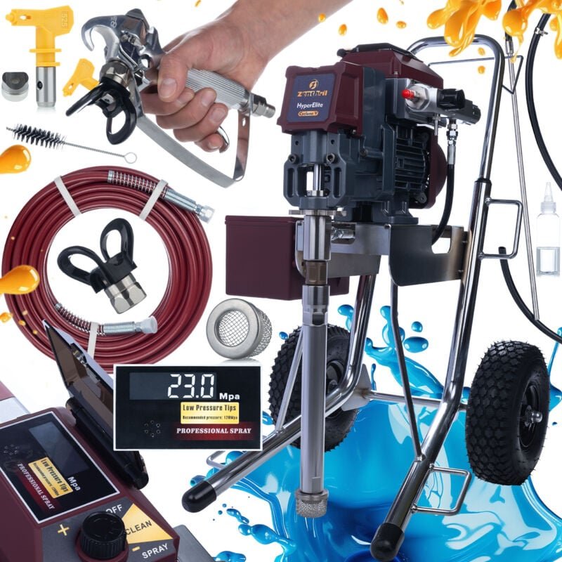 Zenthril Cyclone V Farbspritzgerät – 2500 W, 25 MPa, 3,5 l/min, 0,031" Düse BrushlessMotor, LCD, HyperControl Für Wand-,...