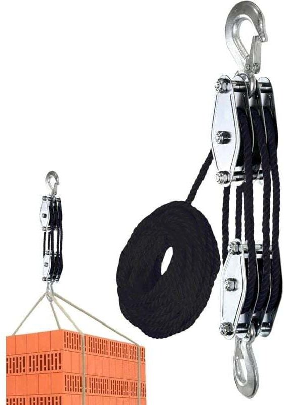 Vtizikl Poulie de palan à corde de 2000 kg - Acier galvanisé - 6 Poulies - Corde de nylon résistant