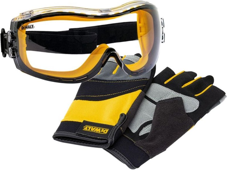 DeWalt fingerlose Arbeitshandschuhe Gr. L + Vollsicht Schutzbrille im Set