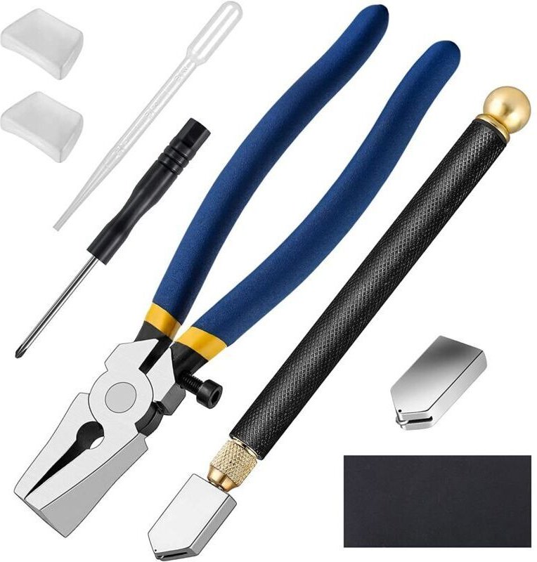 Set mit 4 robusten Glasschneidern, bestehend aus einem Glasschneider und einem Hartmetall-Glasschneider für Mosaike, Fli...