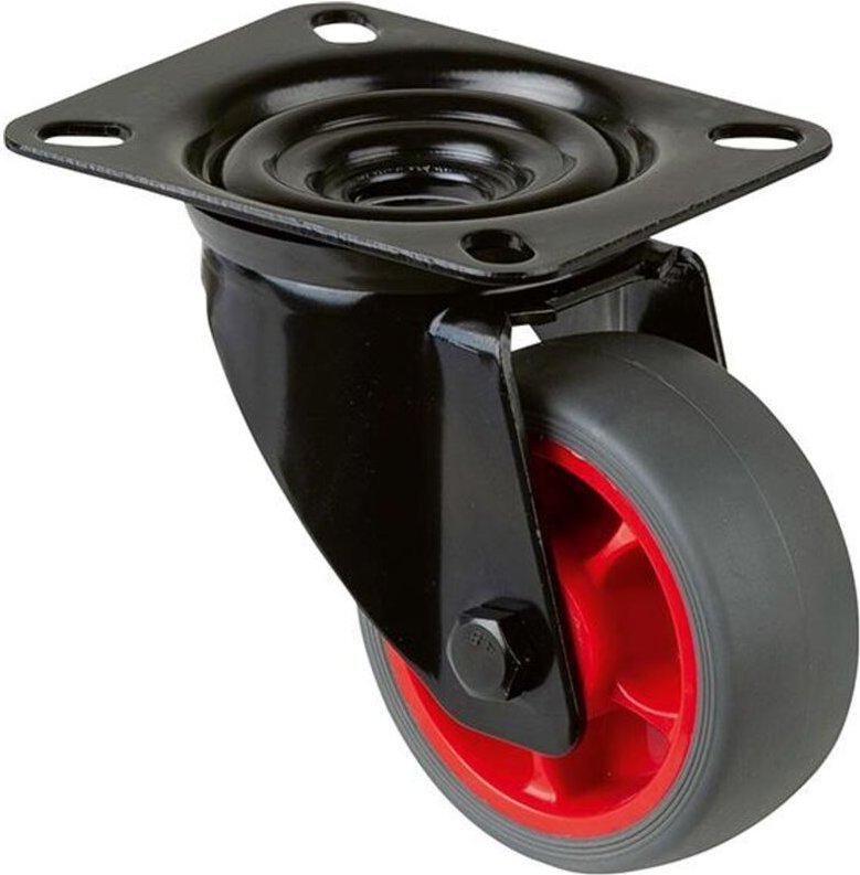 Transportrolle, Lenkrolle, Rad-Ø 80 mm, Tragf. 100 kg, Gummi grau, Bauhöhe 105 mm, Rollenlager - Bs Rollen