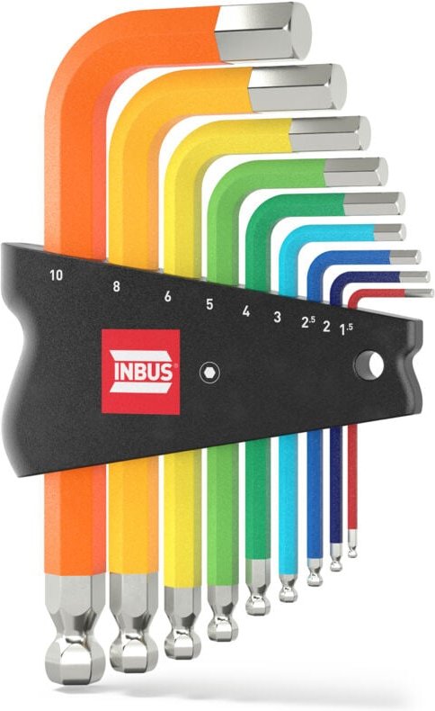 INBUS® 79870 Innensechskant Winkelschrauberdreher Set 9tlg, 1.5–10mm, mit ColorGrip bunt & Kugelkopf